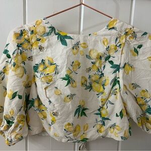 Floral Lemon Print Women's Tie-Back Crop Top H&M